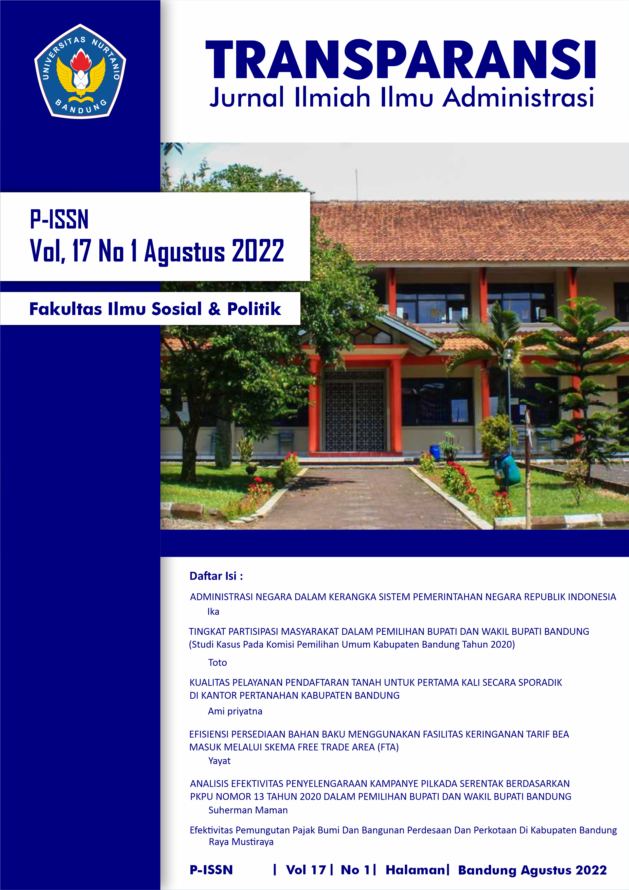					Lihat Vol 17 No 1 (2022): TRANSPARANSI Jurnal Ilmu Administrasi
				