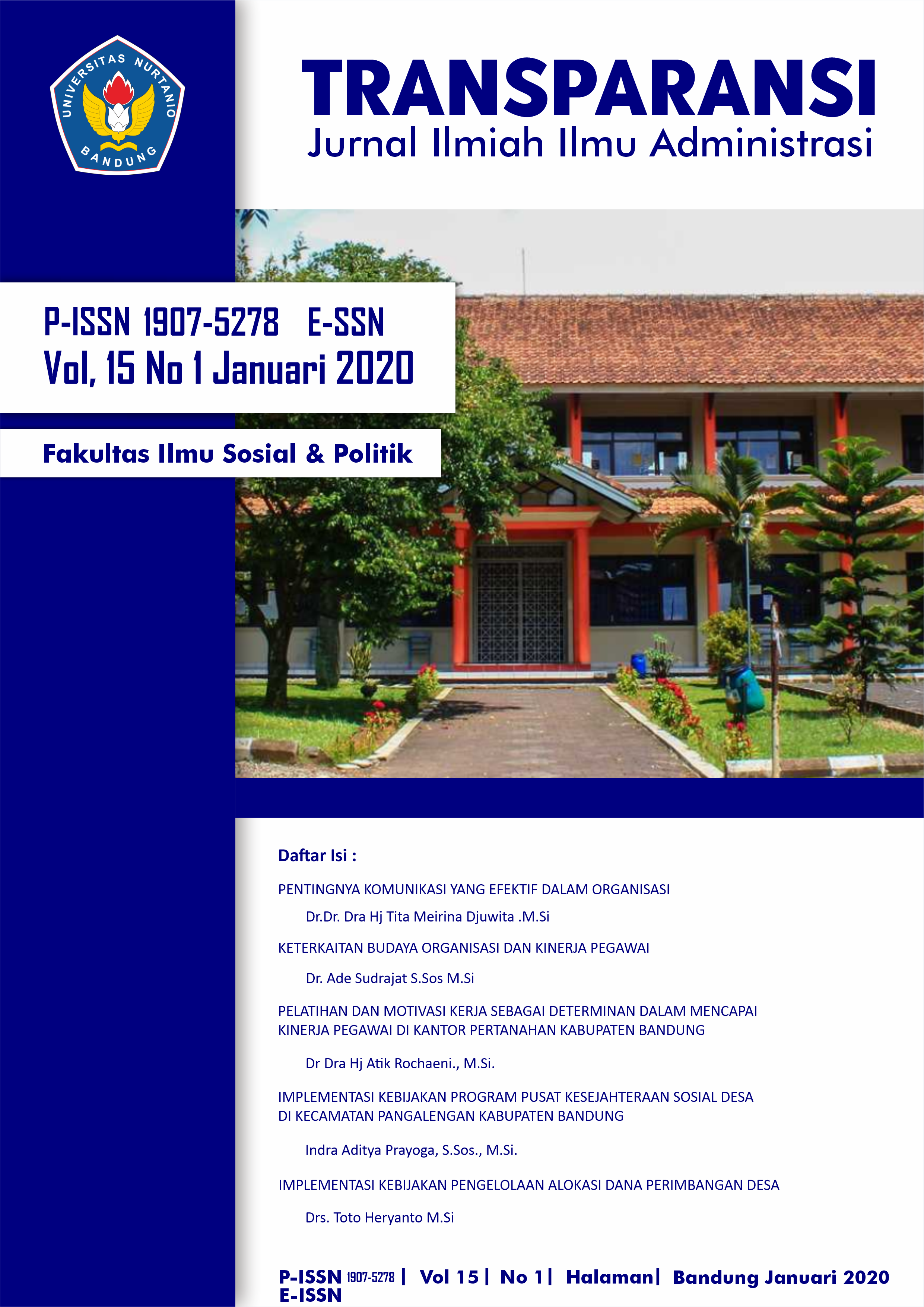 					View Vol. 15 No. 1 (2020): TRANSPARANSI Jurnal Ilmu Administrasi
				